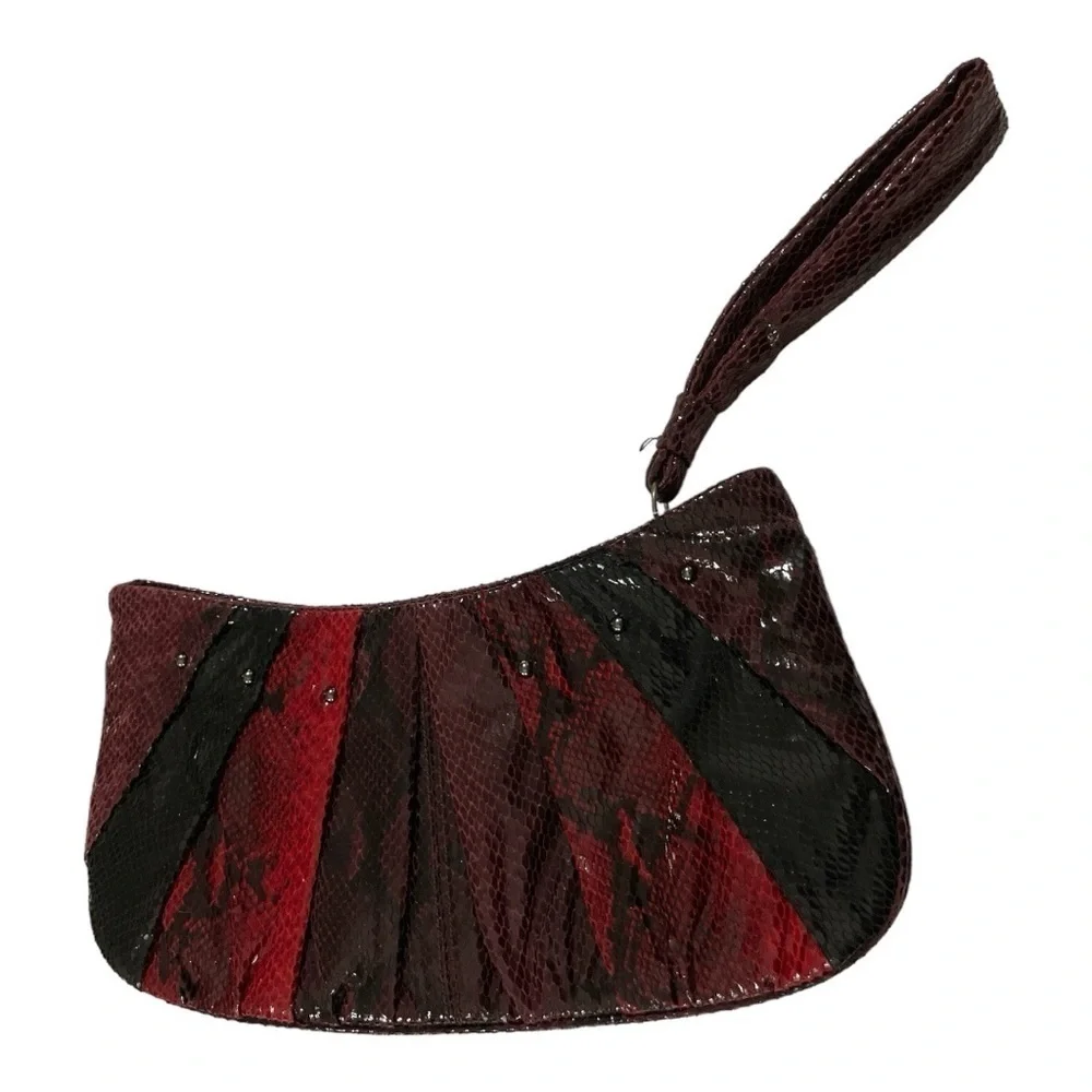 Nine West Faux Reptile Clutch Wristlet Bordeaux  Purple Ombré Party Night Out